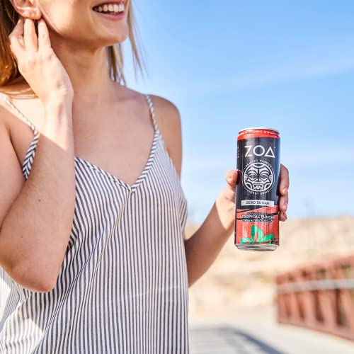 ZOA Sugar-Free Energy Drink, 12 Fl Oz | Tropical Punch (Pack of 12)