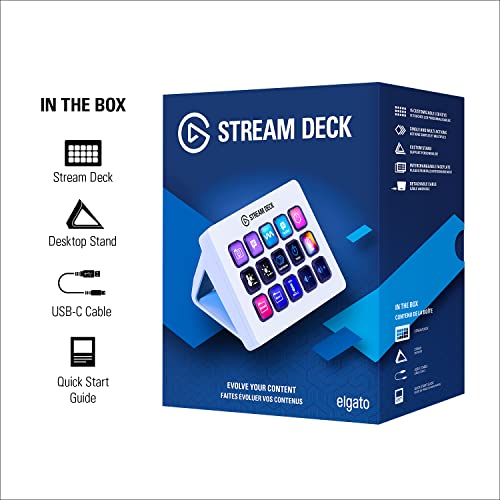 Elgato Stream Deck MK.2 – Studio Controller, 15 Macro Keys, Trigger Actions in apps and Software Like OBS, Twitch, YouTube and More, Works with Mac and PC - White