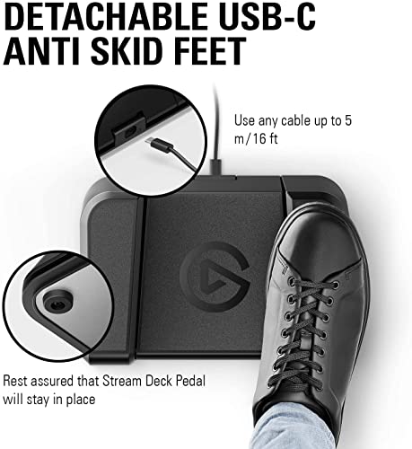 Elgato Stream Deck Pedal – Hands-Free Studio Controller, 3 Macro footswitches, Trigger Actions in apps and Software Like OBS, Twitch, YouTube and More, Works with Mac and PC
