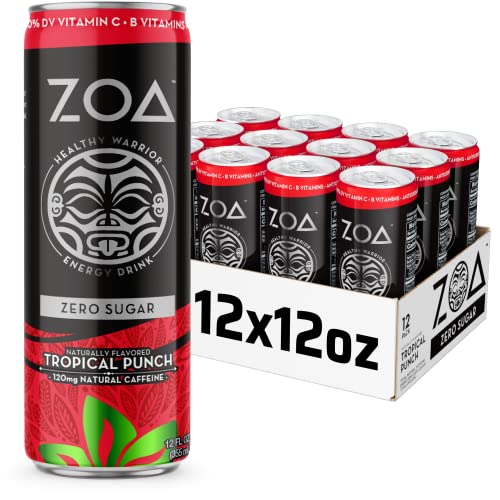 ZOA Sugar-Free Energy Drink, 12 Fl Oz | Tropical Punch (Pack of 12)