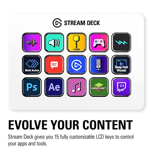 Elgato Stream Deck MK.2 – Studio Controller, 15 Macro Keys, Trigger Actions in apps and Software Like OBS, Twitch, YouTube and More, Works with Mac and PC - White