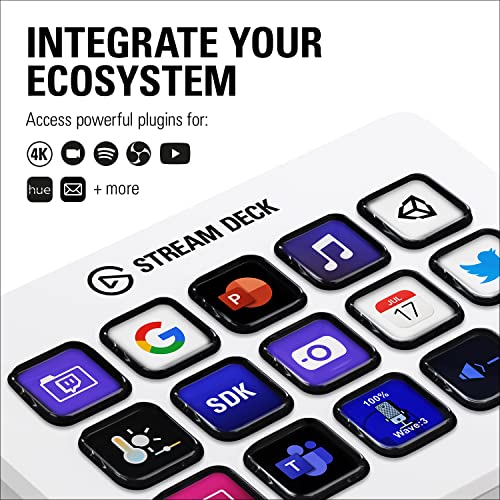 Elgato Stream Deck MK.2 – Studio Controller, 15 Macro Keys, Trigger Actions in apps and Software Like OBS, Twitch, YouTube and More, Works with Mac and PC - White